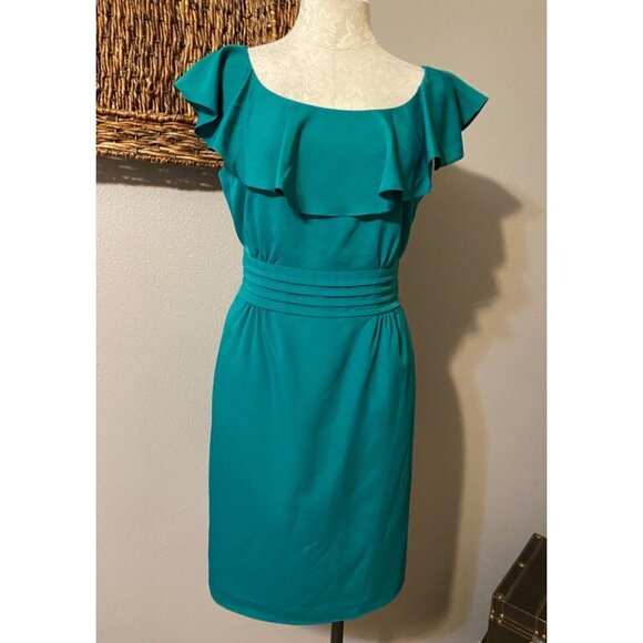 Gianni Bini Dress Emerald Green 8 Flutter Neckline Short Sleeve Summer - Picture 2 of 6